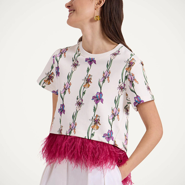  La Doublej T-shirts & Sweatshirts Women - La Scala Tee Mini Iris Ivory S 98% Cotton 2% Ostrich Feathers 