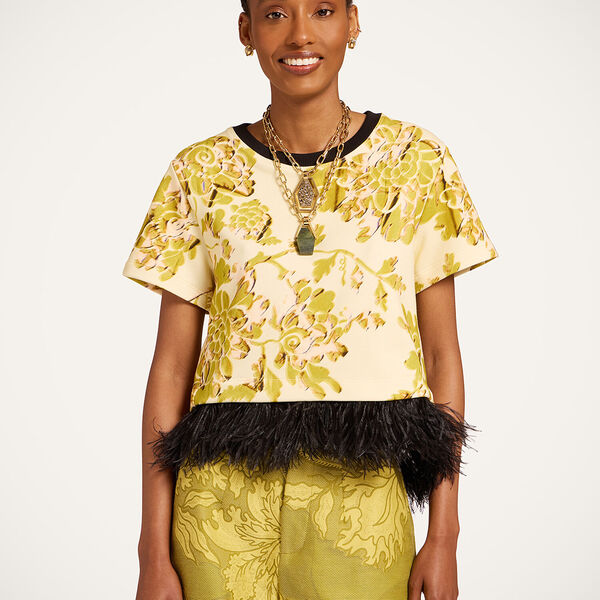  La Doublej T-shirts & Sweatshirts Women - La Scala Tee Oasis Green Xl 98% Cotton 2% Ostrich Feathers 