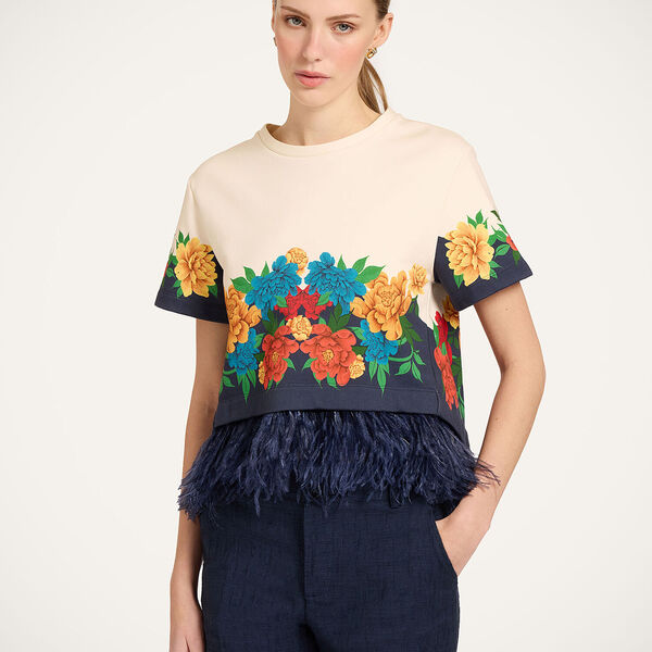  La Doublej T-shirts & Sweatshirts Women - La Scala Tee Princess Peony Placée Ivory L 98% Cotton 2% Ostrich Feathers 