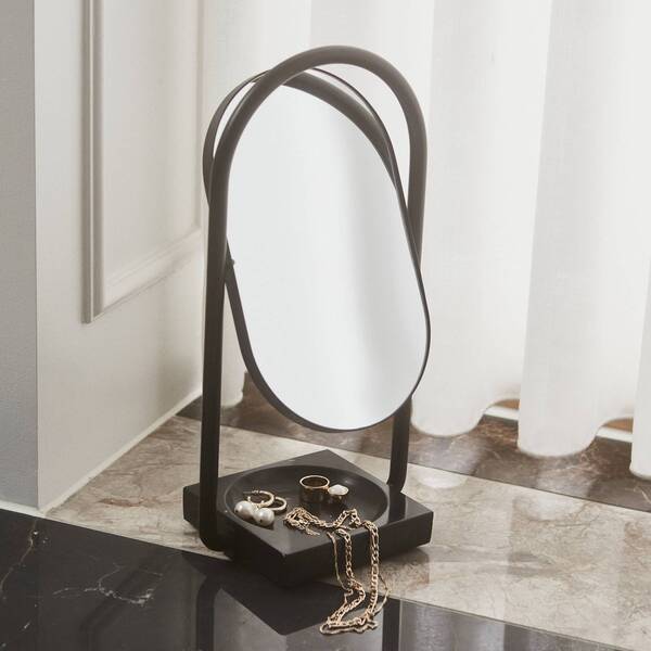  Aytm Lustro Stołowe Aytm Angui, Czarne, Wysokość 35 Cm, Szkło, Marmur 