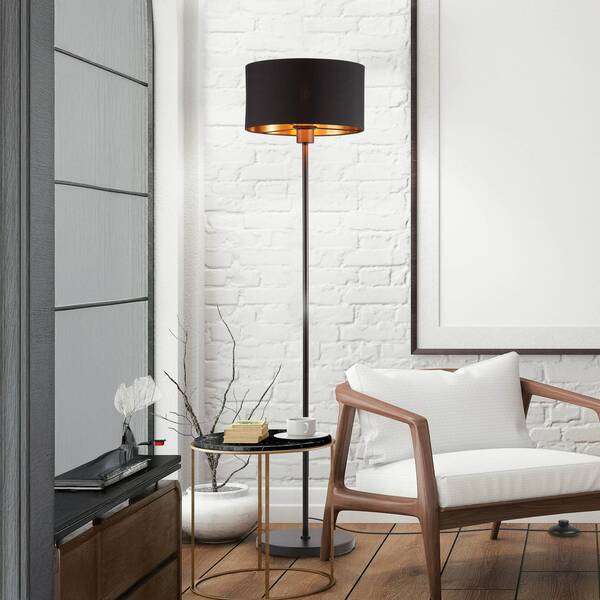  B.k. Licht Lampa Stojąca Kari, Prosta, Czarna/złota, Tekstylna, E27 