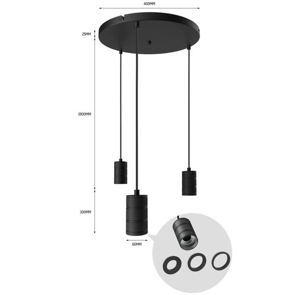  Calex Calex Retro Lampa Wisząca, Okrągła, 3-pkt., Czarna 