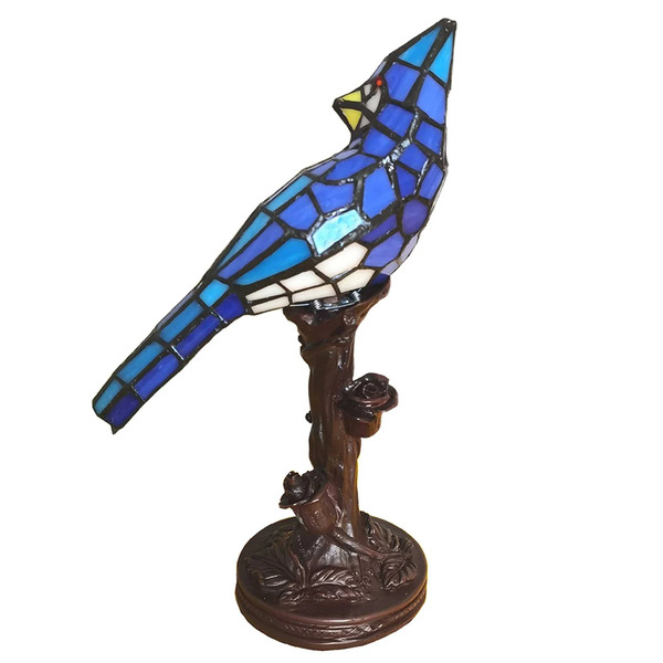  Clayre&eef Lampa Stołowa 5ll-6102bl Ptak, Niebieska Tiffany 