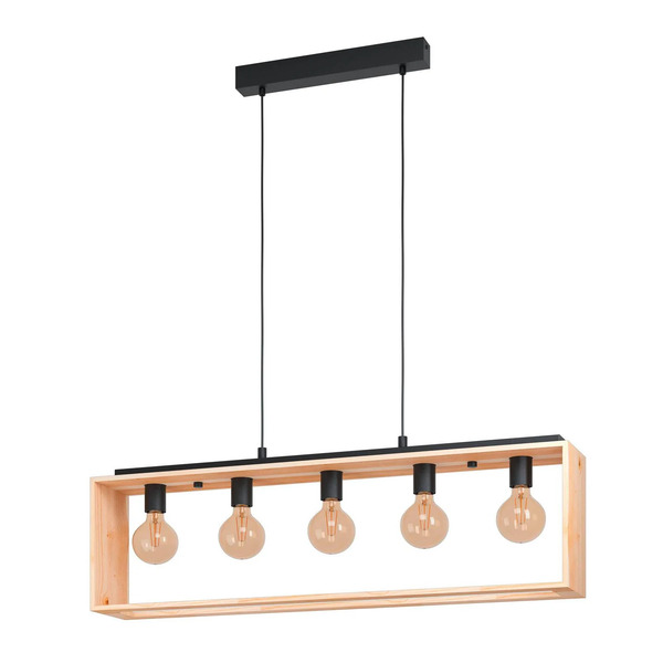  Eglo Lampa Wisząca Famborough Z Drewnianą Ramą, 5-pkt. 