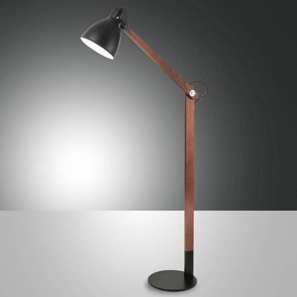  Fabas Luce Lampa Stojąca Sveva Z Drewna, Czarna/orzech 