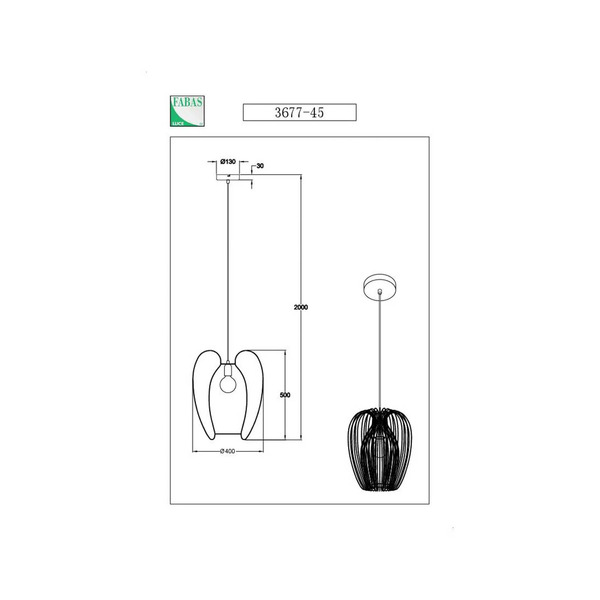  Fabas Luce Lampa Wisząca Camp, ø 40 Cm, Czarna, Druciany Kosz 