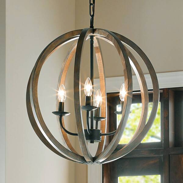  Feiss 4-punktowa Lampa Wisząca Allier Z Drewna 52,1 cm 