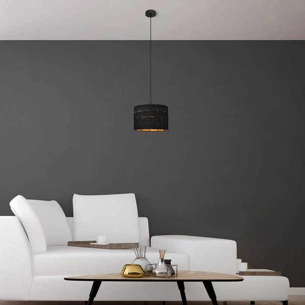  Helam Lampa Wisząca Atlanta, Czarna, ø 30 Cm, Tekstylna, E27 