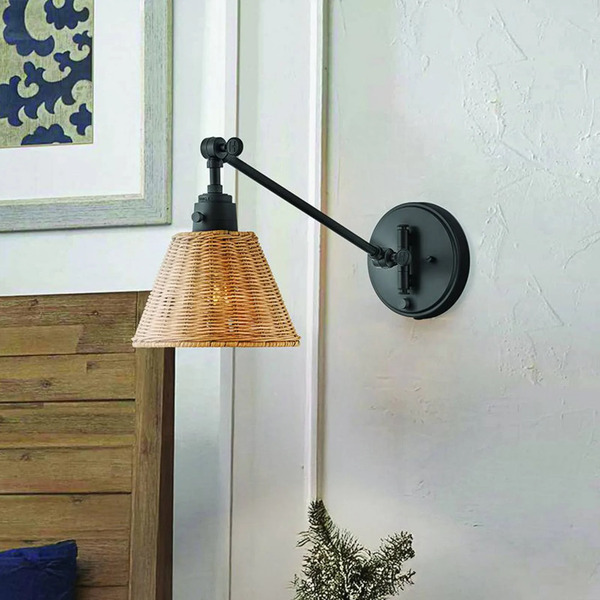  Hinkley Kinkiet Arti, Czarny/naturalny, Rattan, Stal 