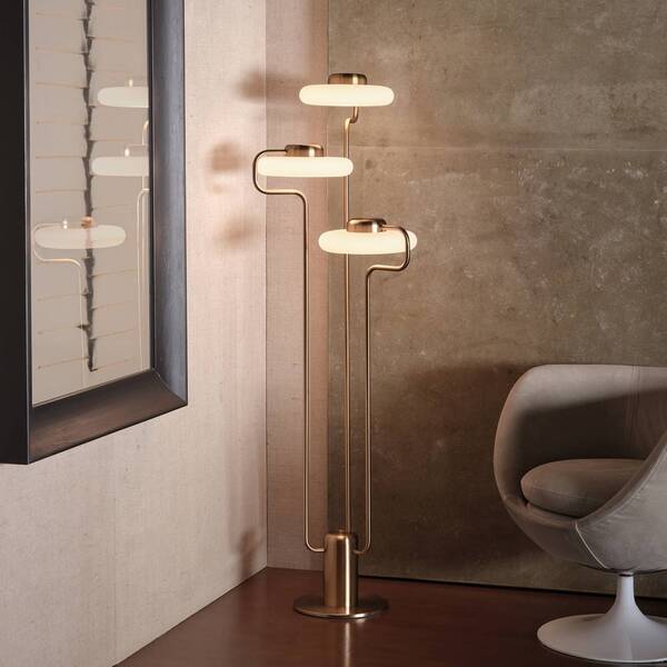  Kdln Lampa Stojąca Led Tratto Marki Kdln, Mosiężna, Wysokość 150 Cm, 3-punktowa 