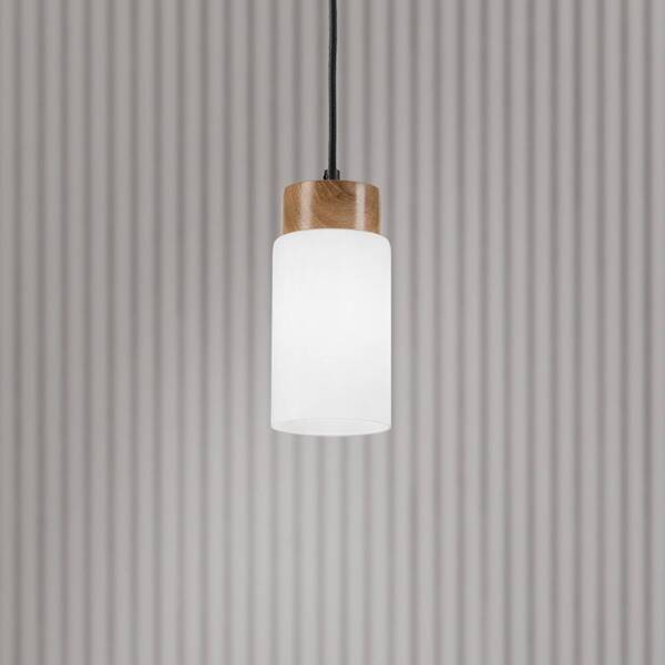  Lamkur Lampa Wisząca Markus, Szkło Opalowe/drewno Dębowe, ø 9,5 Cm, E27 