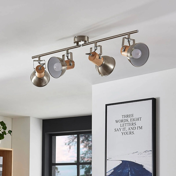 Lindby Lampa Sufitowa Dennis Z Drewna, 4-punktowa. 