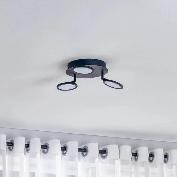  Lindby Lampa Sufitowa Led Manel, Czarna, żelazo, ø 22 Cm 