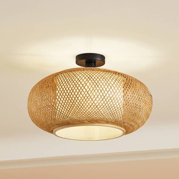 Lindby Lampa Sufitowa Lindby Romaine, Bambus, Naturalny/biały, ø 50 Cm 