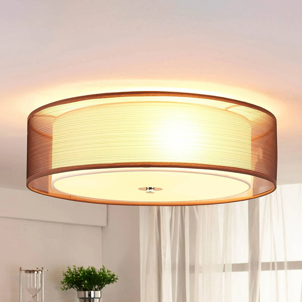  Lindby Lampa Sufitowa Lindby Tobia, Brązowa, Tekstylna, ø 50 Cm, E27 