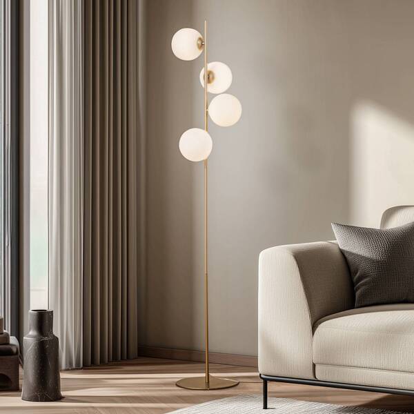  Lucande Lucande Lampa Stojąca Isandro, Opal/złoto, 4-punktowa, Szkło/metal 
