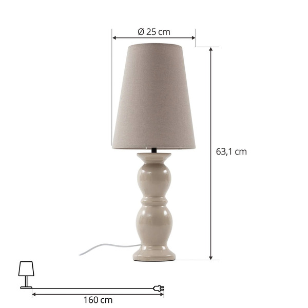 Lucande Lampa Stołowa Lucande Lyndorin, Beżowy, Ceramika 