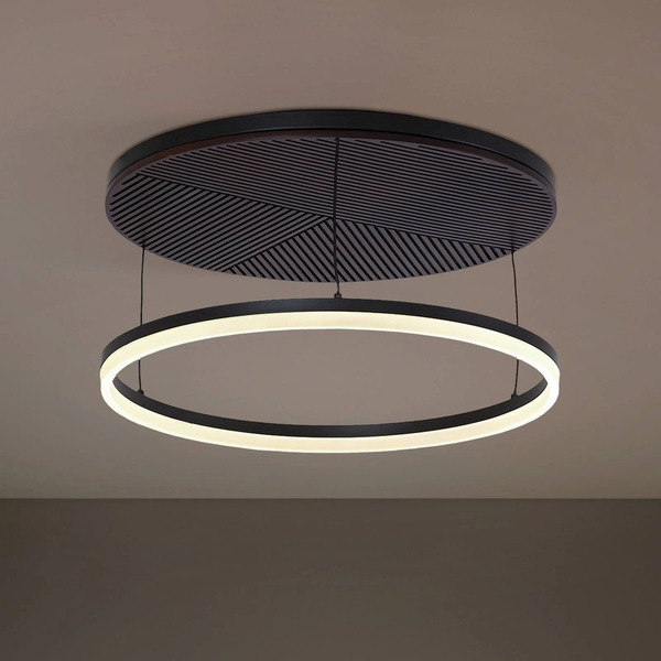  Lucande Lampa Sufitowa Led Lucande Orven, Czarna/drewniana, ø50 Cm, Z Funkcją ściemniany 