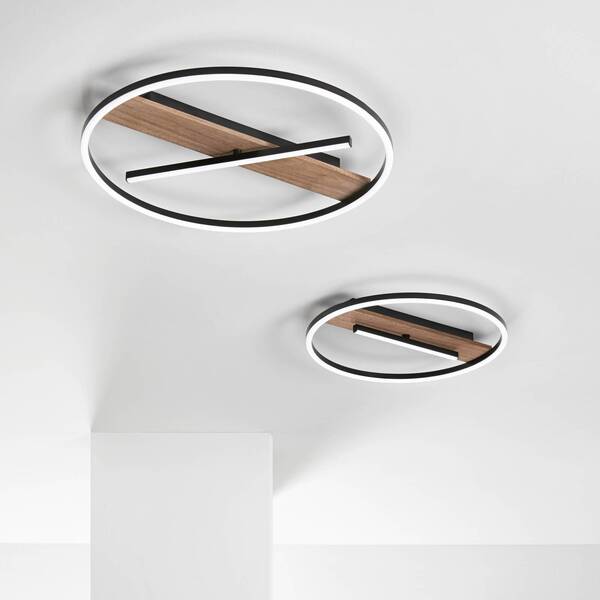  Luce Ambiente Design Kinkiet Led Azimuth, średnica 50 Cm, Czarny/w Kolorze Drewna, Metal 