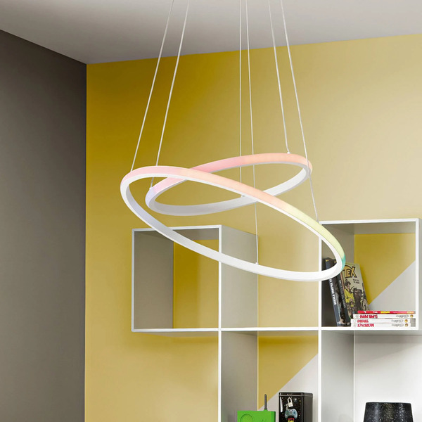  Luce Ambiente Design Lampa Wisząca Led Axis, ø 60/40 Cm, Biała, Metal, Cct, Rgb 