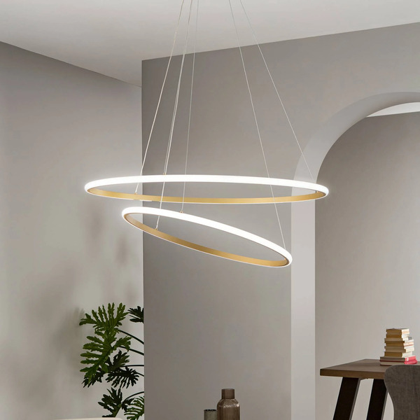  Luce Ambiente Design Lampa Wisząca Led Axis, ø 80/60 Cm, Złota, Metal, Cct 