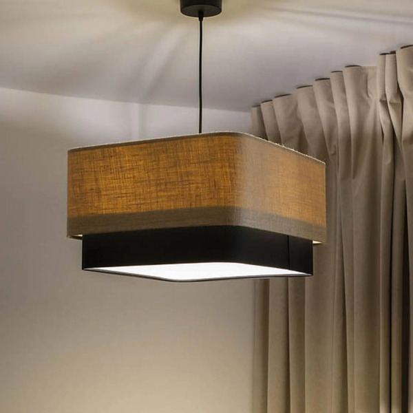  Maco Design Lampa Wisząca Kwadro Duo, Czarny/beżowy, 50x50cm, Juta/satyna 