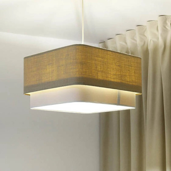  Maco Design Lampa Wisząca Kwadro Duo, Kremowy/beżowy, 50x50cm, Juta/len 