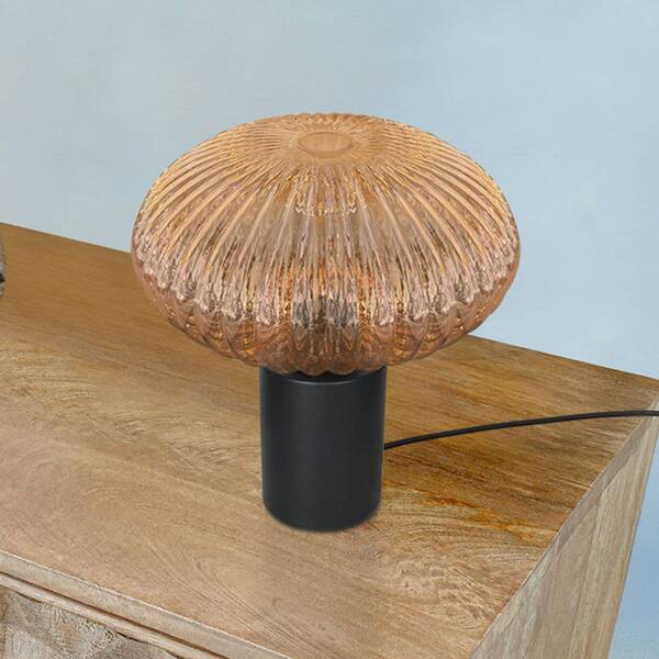  Mexlite Lampa Stołowa Bloeba, ø 30 Cm, Czarna/bursztynowa, Szkło 