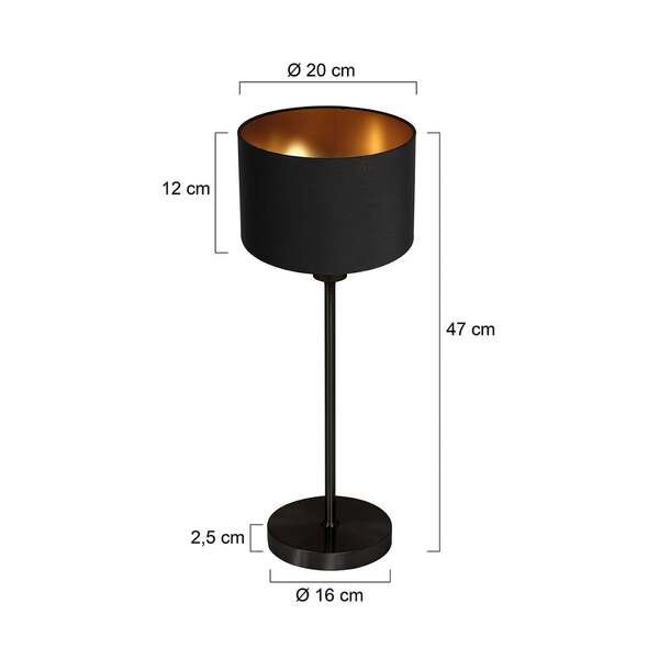  Mexlite Lampa Stołowa Noor, Czarna/chintz Czarno-złoty, Wysokość 47 Cm, E27 