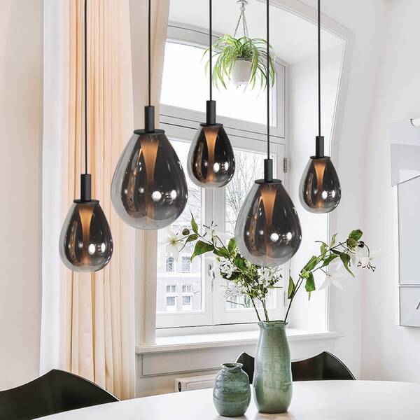  Mexlite Lampa Wisząca Led Glimsy, 115 Cm, Czarna/szara Dymna, 5-punktowa 