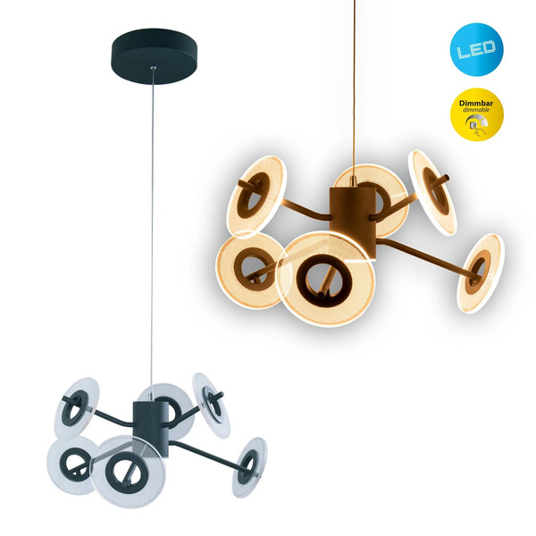  Näve Żyrandol Led Discus, Czarny, 6-punktowy 
