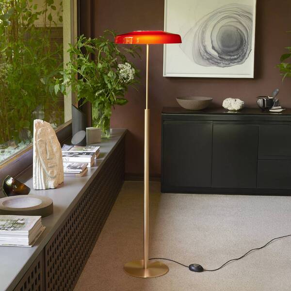  Oluce Oluce Lampa Stojąca Led Dora, Złota/czerwona, Metal, Pmma 