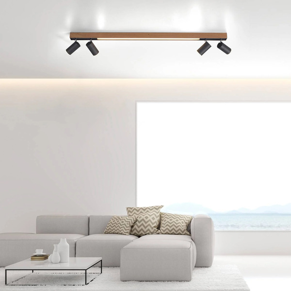  Pure Lampa Sufitowa Led Pure Lines, 120 Cm, Czarny, Drewno, Pilot 