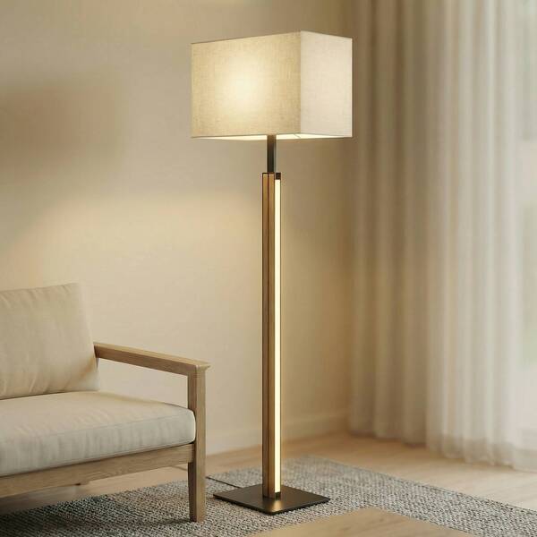  Quitani Lampa Stojąca Led Quitani Lisene, Dąb/czarny/naturalny, 162 Cm, ściemniana 