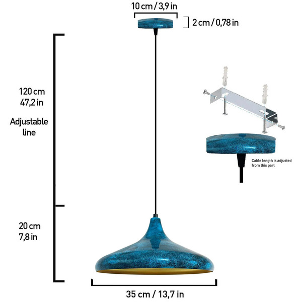  Royaltech Lampa Wisząca Claus, Niebieska/złota, ø 35 Cm, Metal, E27 