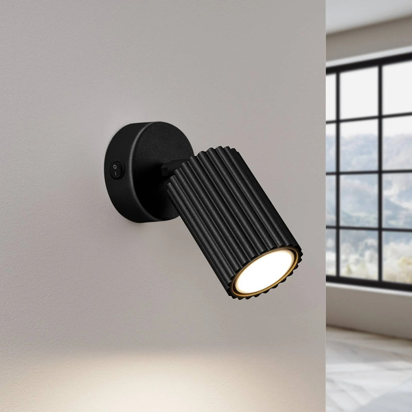  Sollux Lighting Reflektor ścienny Carbon, Czarny, Występ 16 Cm, Przełącznik, Aluminium 