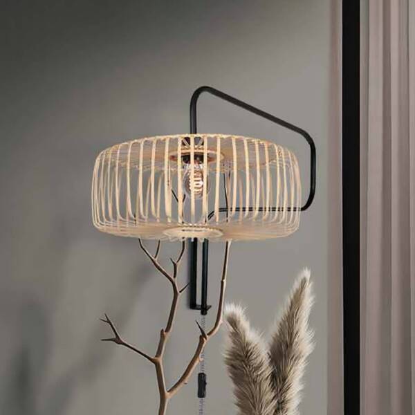  Steinhauer Lampa ścienna Bloeba, Czarny/bambus Naturalny, Głębokość 140 Cm 