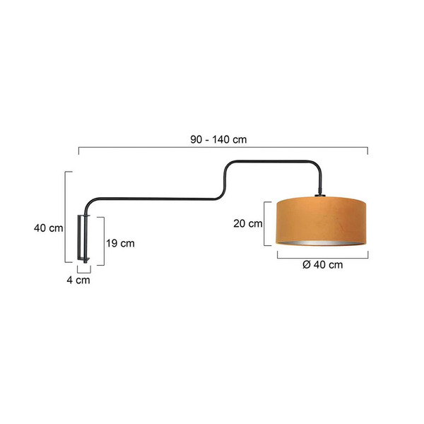  Steinhauer Lampa ścienna Bloeba, Czarny/złoty, Wysięg 140 Cm, Welur 