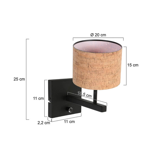  Steinhauer Lampa ścienna Stang, Czarny/brązowy, Wysokość 25 Cm, Korek 
