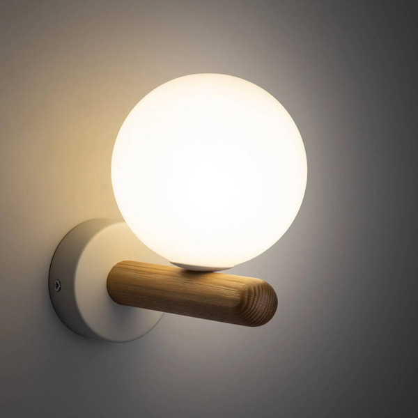  Tk Lighting Kinkiet Estera, Biały/kolor Drewna, Szkło, G9 