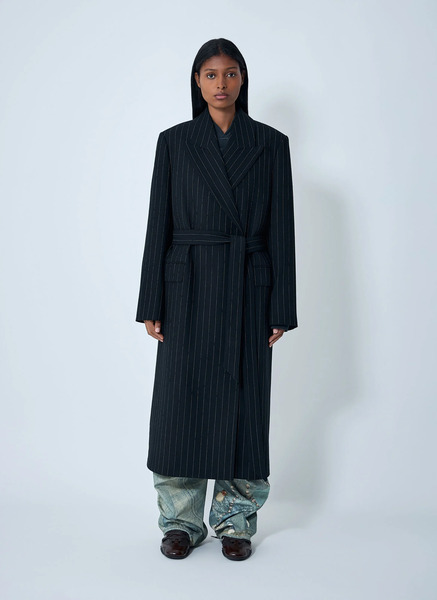  Acne Studios Acne Studios Belted Pinstripe Coat - Frau Mäntel Black Fr - 38 