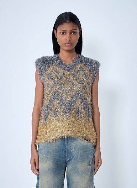  Acne Studios Acne Studios Textured Sleeveless Knit Top - Frau Strick Gold Xs 