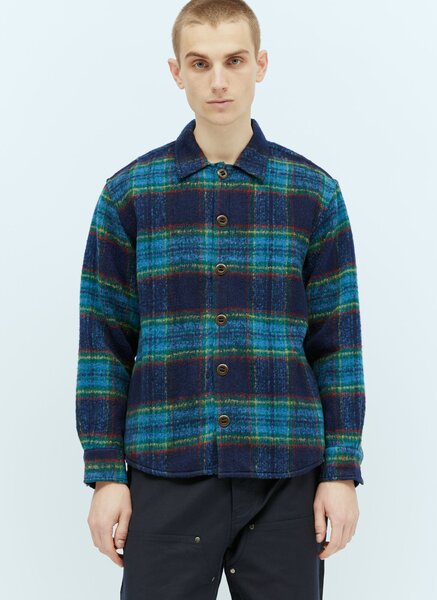  Brain Dead Brain Dead Brushed Rancher Flannel Shacket - Mann Hemden Navy S 