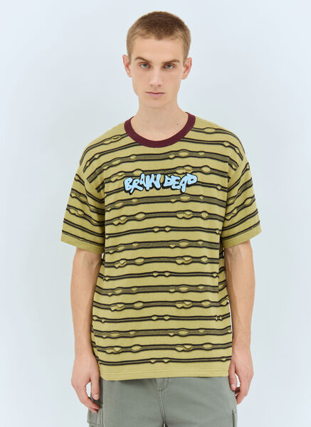  Brain Dead Brain Dead Embroidered Puckered Striped T-shirt - Mann T-shirts Green M 