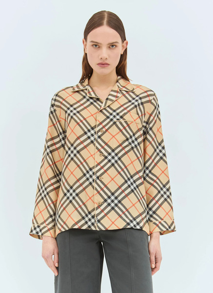  Burberry Burberry Check Silk Pyjama Shirt - Frau Hemden Beige Uk - 04 