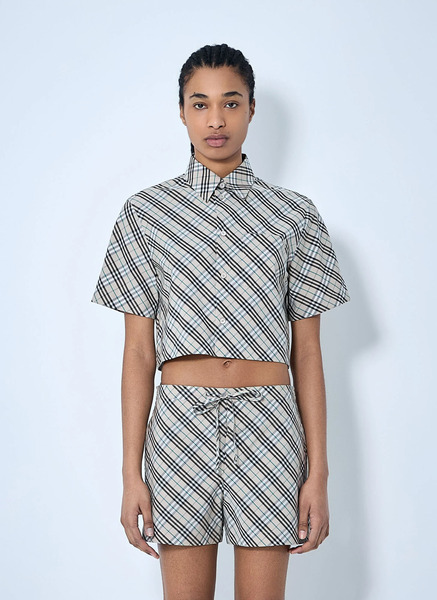  Burberry Burberry Crop Check Shirt - Frau Hemden Beige Uk - 08 