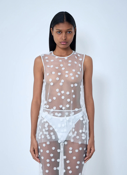  Cecilie Bahnsen Cecilie Bahnsen Embroidered Sheer Overlay Dress - Frau Tops White Uk - 08 
