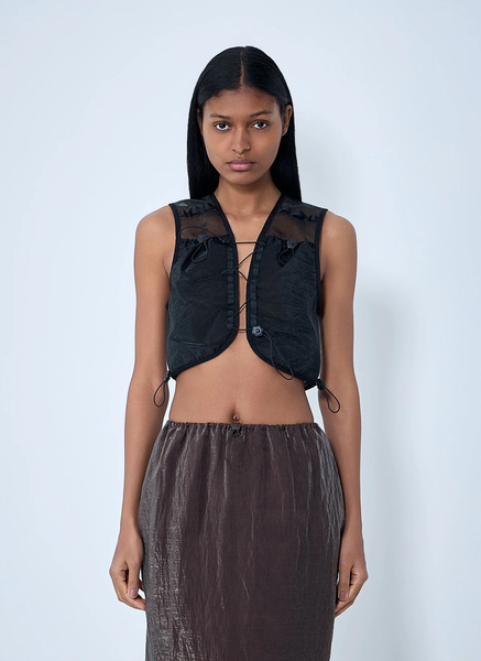  Cecilie Bahnsen Cecilie Bahnsen Mesh Panel Crop Top - Frau Tops Black Xs - S 