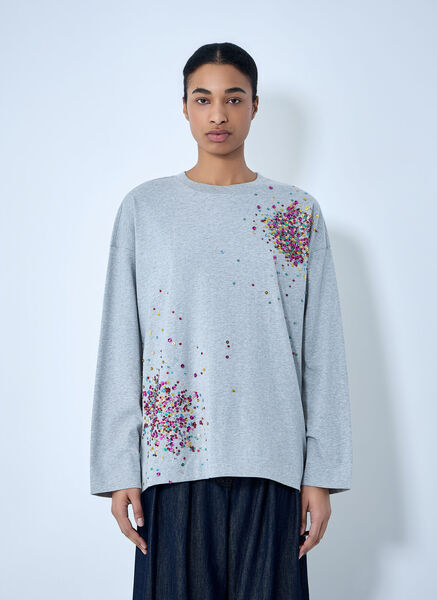  Dries Van Noten Dries Van Noten Embellished Cotton Jersey Top - Frau Tops Grey M 