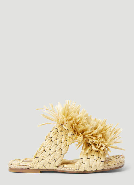  Dries Van Noten Dries Van Noten Fringe Embellished Raffia Slides - Frau Slides Beige Eu - 40 